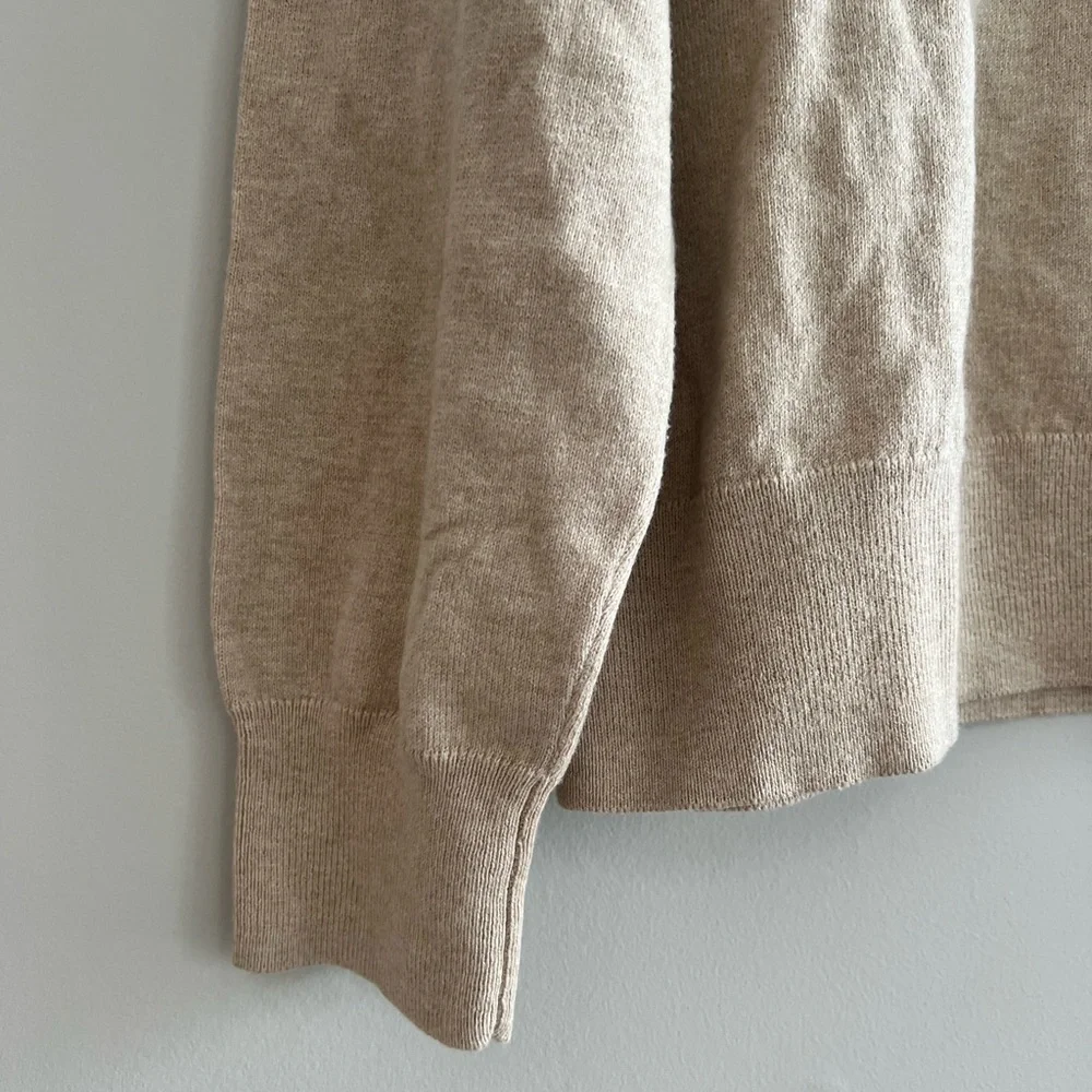 J. Crew NWT Cotton Cashmere Mock Neck Half-Zip Long Sleeve Sweater Cream, Large